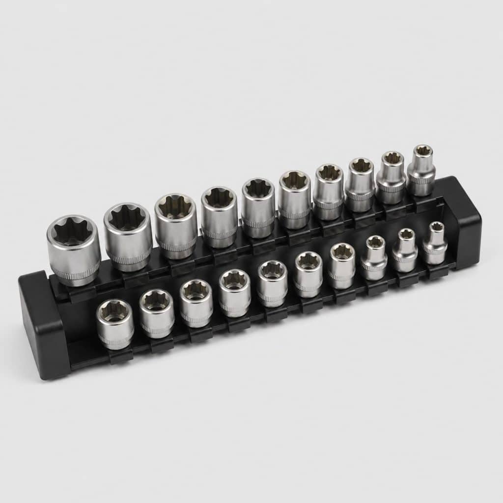 Coffret de douilles Torx femelle présenté sur fond clair